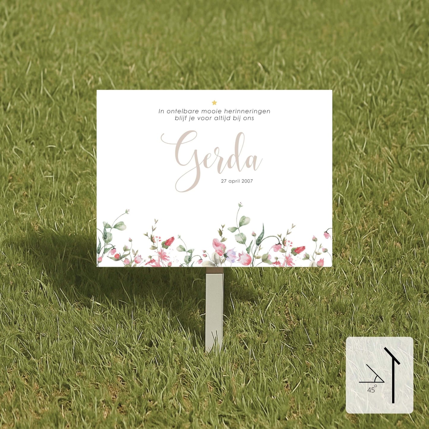 Online gepersonaliseerd naambord voor graf, tijdelijk bordje 20 x 15 cm met eigen tekst