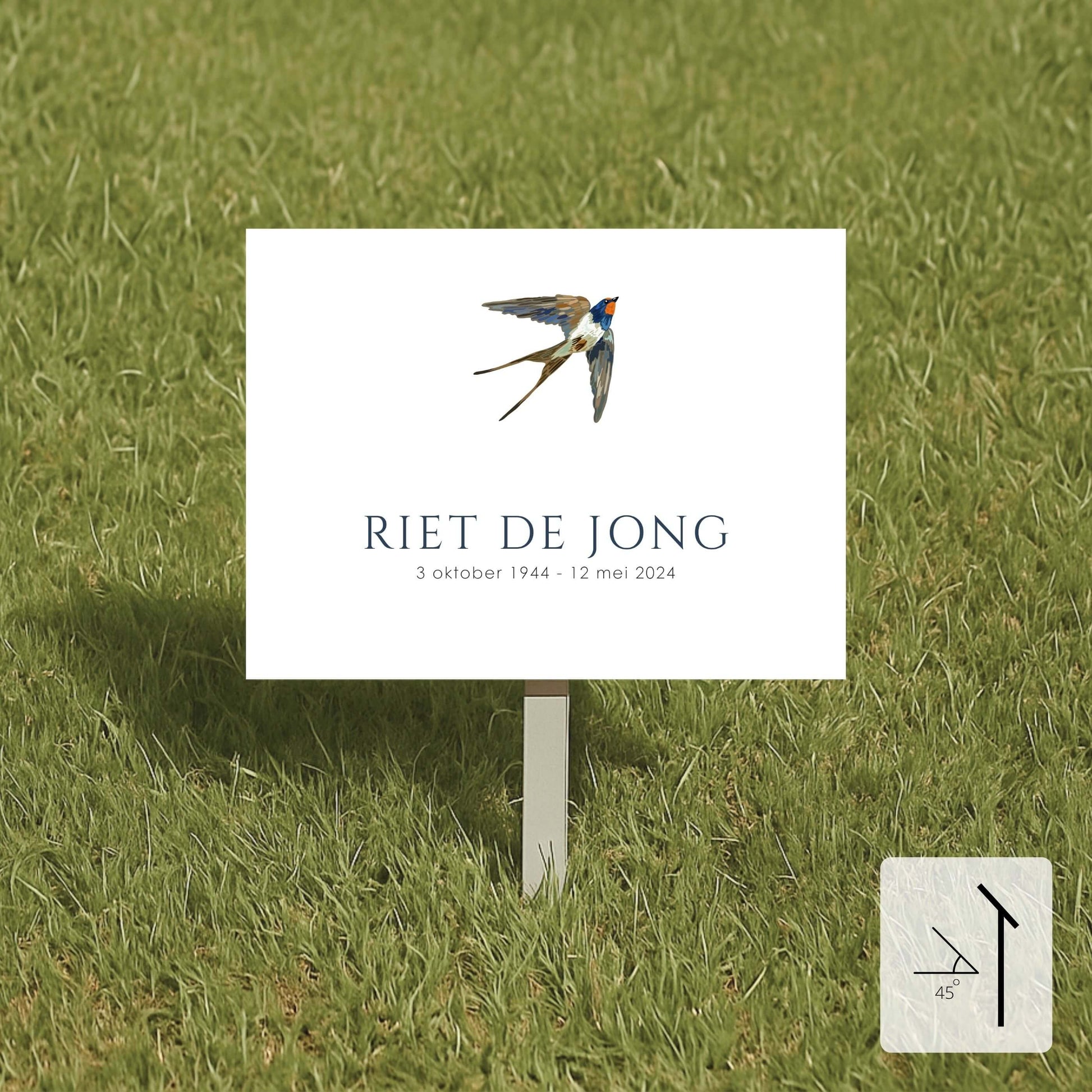 Tijdelijk naambord voor graf 20 x 15 cm, gedrukt op Dibond, personaliseerbaar met naam en tekst